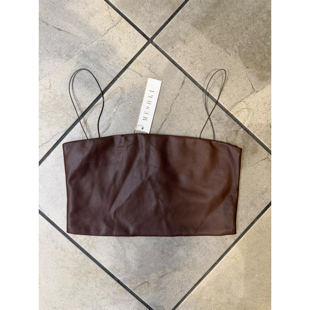 Meshki Dalia PU Crop Top Chocolate Brown Faux Leather Camisole TP02761WD1 Medium